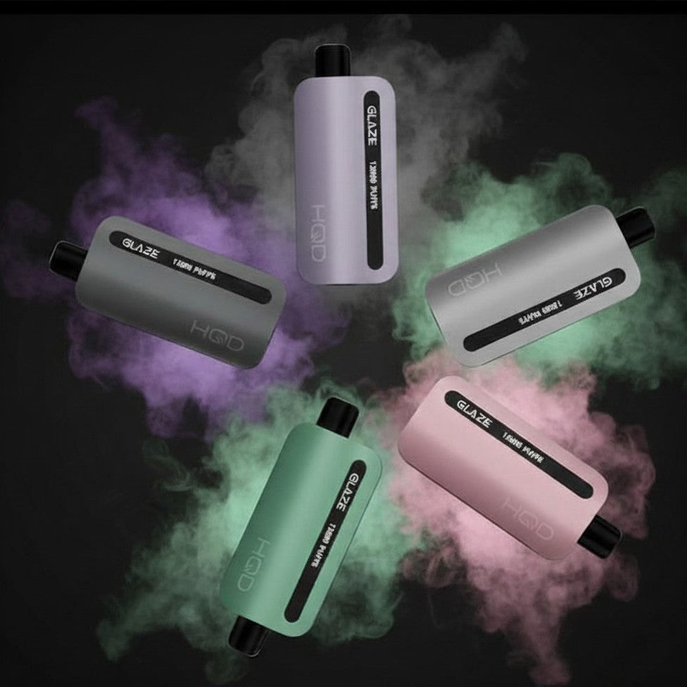 HQD Cuvie Glaze 15000 Puff disposable vape 5 pack in multiple flavors and colors with authentic rechargeable nicotine salt devices