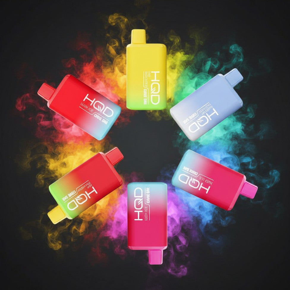 HQD Cuvie Bar 7000 Puff disposable vape 5 pack in multiple flavors and colors with authentic rechargeable nicotine salt devices