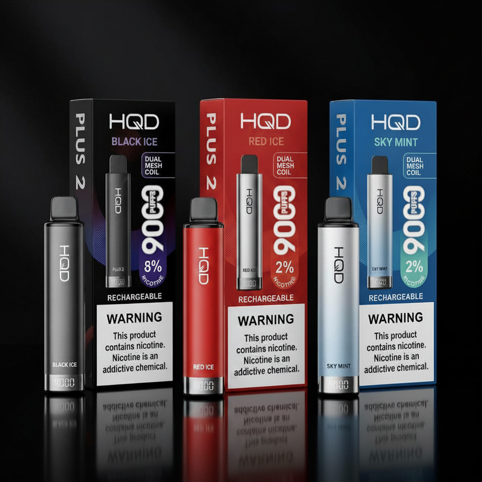 HQD Plus 2.0 9000 Puff disposable vape 2 percent nicotine 5 pack in multiple flavors with smart display and rechargeable battery