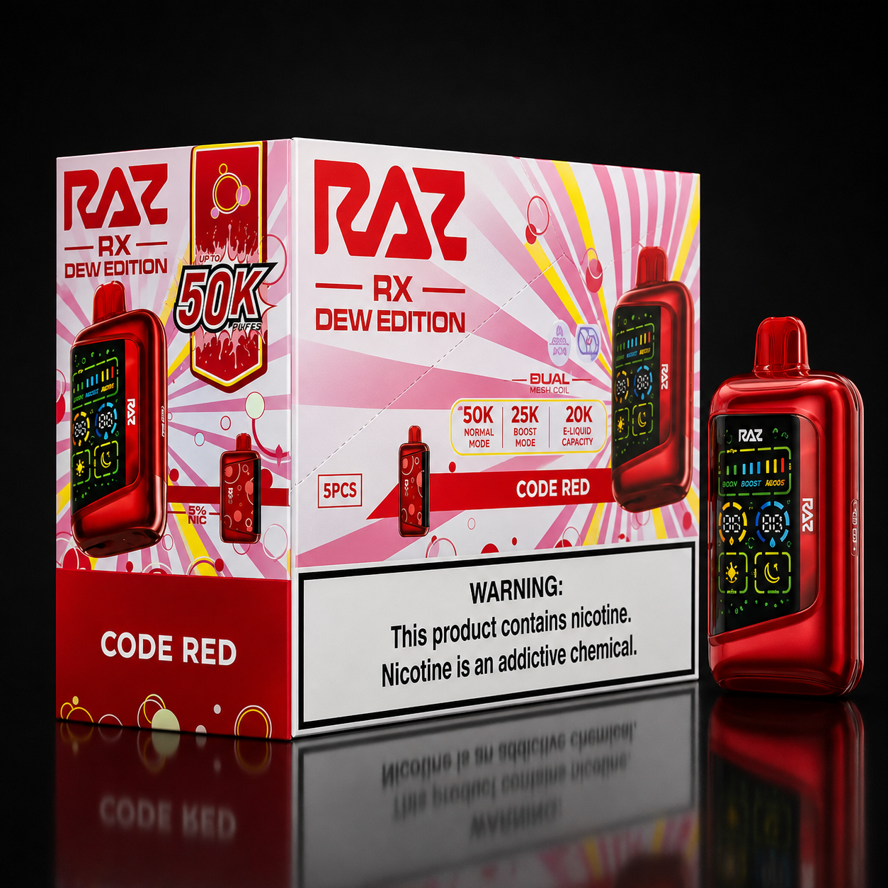 RAZ RX50K 50,000 Puff Disposable Vape 5 Pack featuring authentic rechargeable disposable vape devices with 5% nicotine available in all flavors from Deltamates.